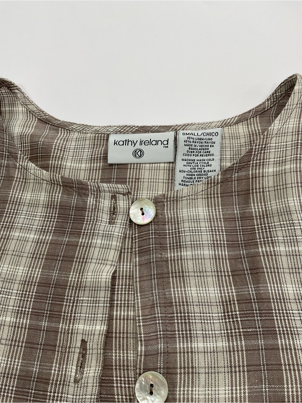 Kathy Ireland Women's Plaid Button-Down Tunic Shirt - Brown & White - Picture 7 of 7